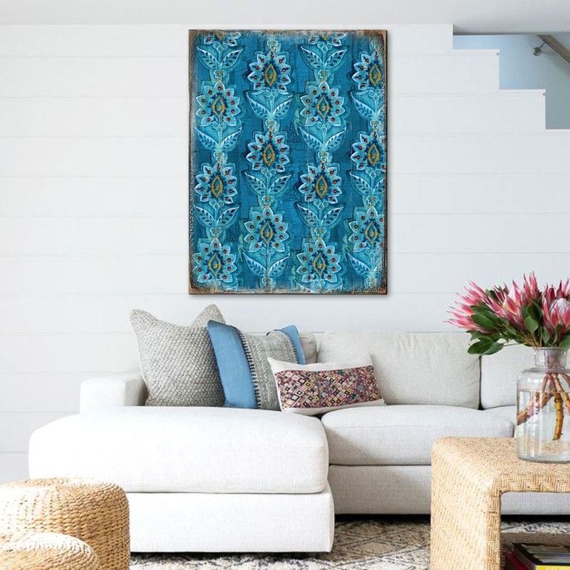 Blue Floral Rustic Wooden Wall Art by G. DeBrekht – Floral Ornamental Decor – 95016B