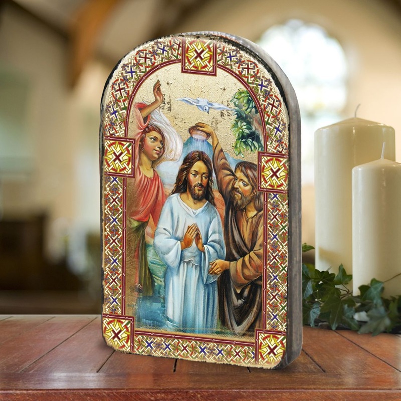 Christening Wooden Gold Plated Religious Christian Sacred Icon – Inspirational Icon Decor – 86043