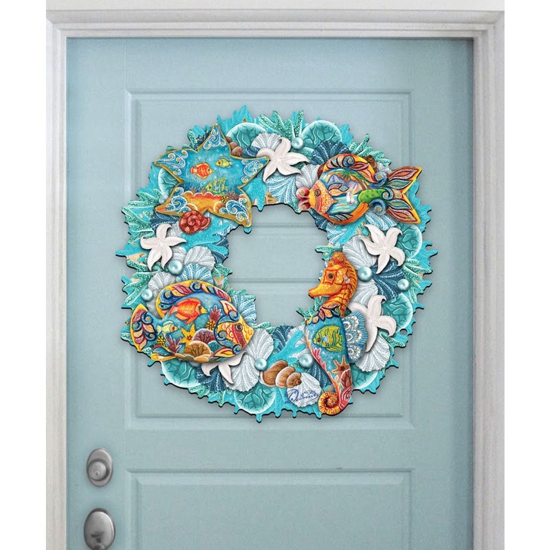 Coastal Sea Creatures Holiday Door Wreath by G. DeBrekht – Coastal Holiday Decor – 8185306-3H