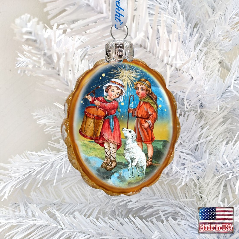 Drummer and Shepherd Boy Mercury Glass Ornament by G. DeBrekht – Nativity Holiday Decor – 772074