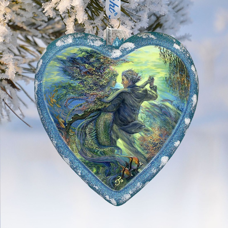 For the Love of a Mermaid Heart Glass Ornament Limited Edition by Josephine Wall – Coastal Holiday Dcor – 738-410-JW