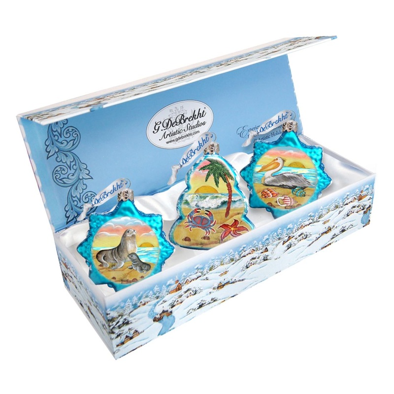 Fun at The Beach Mercury Glass Ornaments Set of 3 by G. DeBrekht – Coastal Holiday Decor – 770135S3