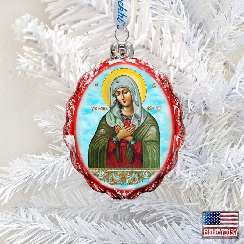 Mother of God Tenderness Mercury Glass Ornament by G. DeBrekht – Nativity Holiday Decor – 772023