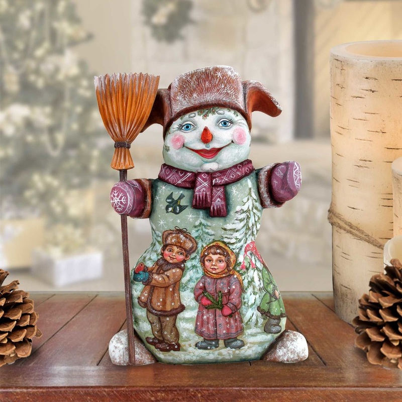 Mr. Snowman with Kids Hand-Painted WOODCARVED Masterpiece by G. DeBrekht – Christmas Santa Snowman Decor – 2821583