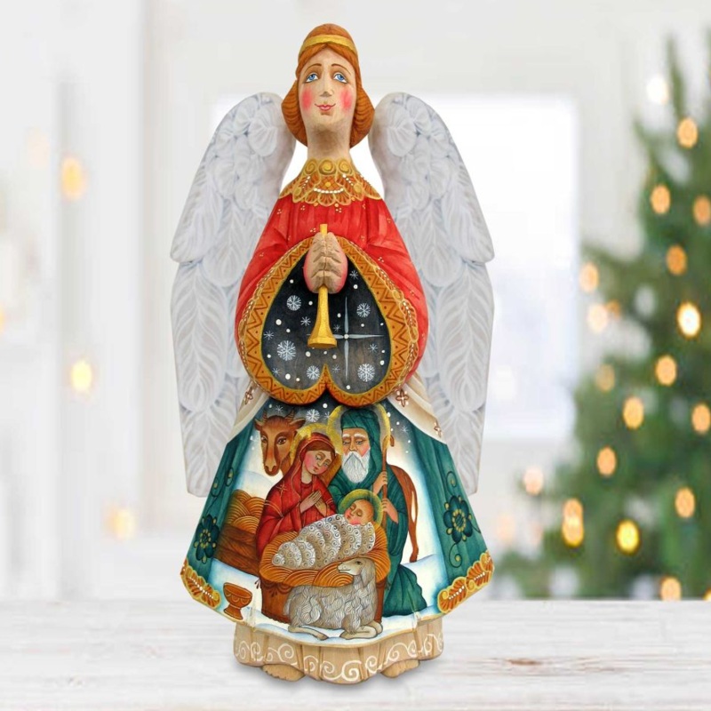 Nativity Angel Hand-Painted WOODCARVED Masterpiece by G. DeBrekht – Nativity Holiday Decor – 251030 *** PRE-ORDER – Handmade Just for You! ***