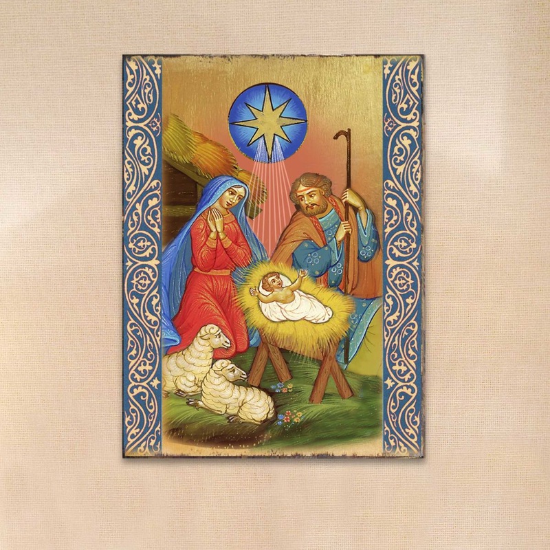 Nativity Birth Wooden Gold Plated Religious Orthodox Sacred Icon – Inspirational Icon Decor – 85019