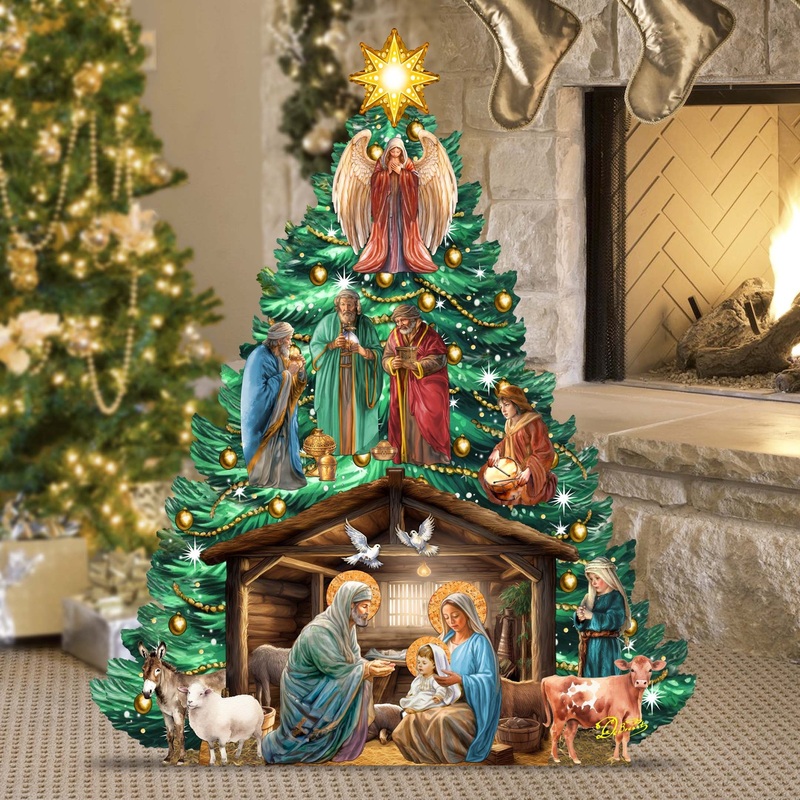 Nativity-Themed Christmas Tree Outdoor Indoor Decor Wooden Christmas Decoration by G. Debrekht Christmas Decor – 8191503-3F