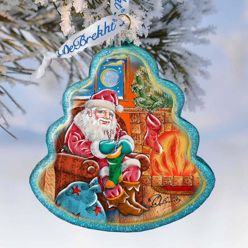 Night Before Christmas Tree Glass Ornament by G. DeBrekht – Christmas Santa Snowman Decor – 762-010