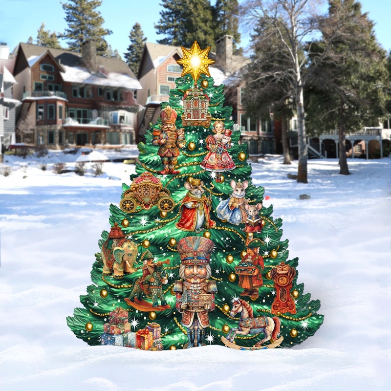 Nutcracker-Themed Christmas Tree Outdoor Indoor Decor Wooden Christmas Decoration by G. Debrekht Christmas Decor – 8191501F