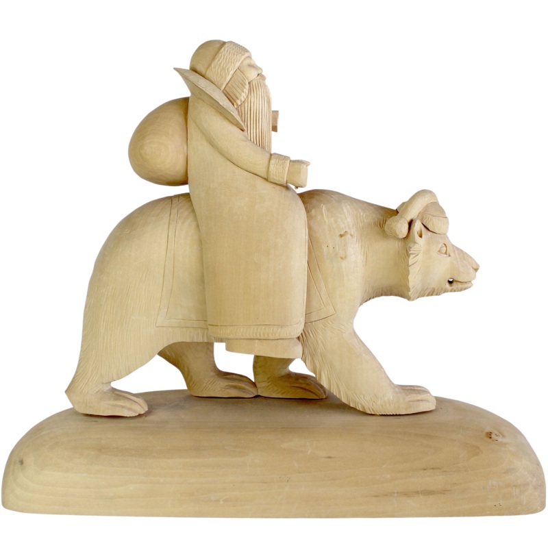 One-of-a-Kind Santa on Bear Wood Carved Figurine 11 – Nature Wood Carving