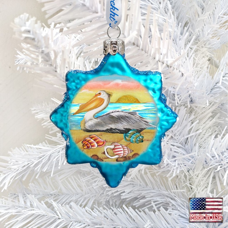 Pelican Star Mercury Glass Ornament by G. DeBrekht – Coastal Holiday Decor – 775478