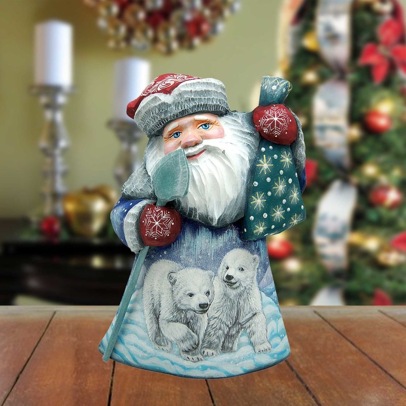 Polar Cubs Santa Hand-Painted WOODCARVED Masterpiece by G. DeBrekht – Wildlife Holiday Decor – 8215012 *** PRE-ORDER – Handmade Just for You! ***