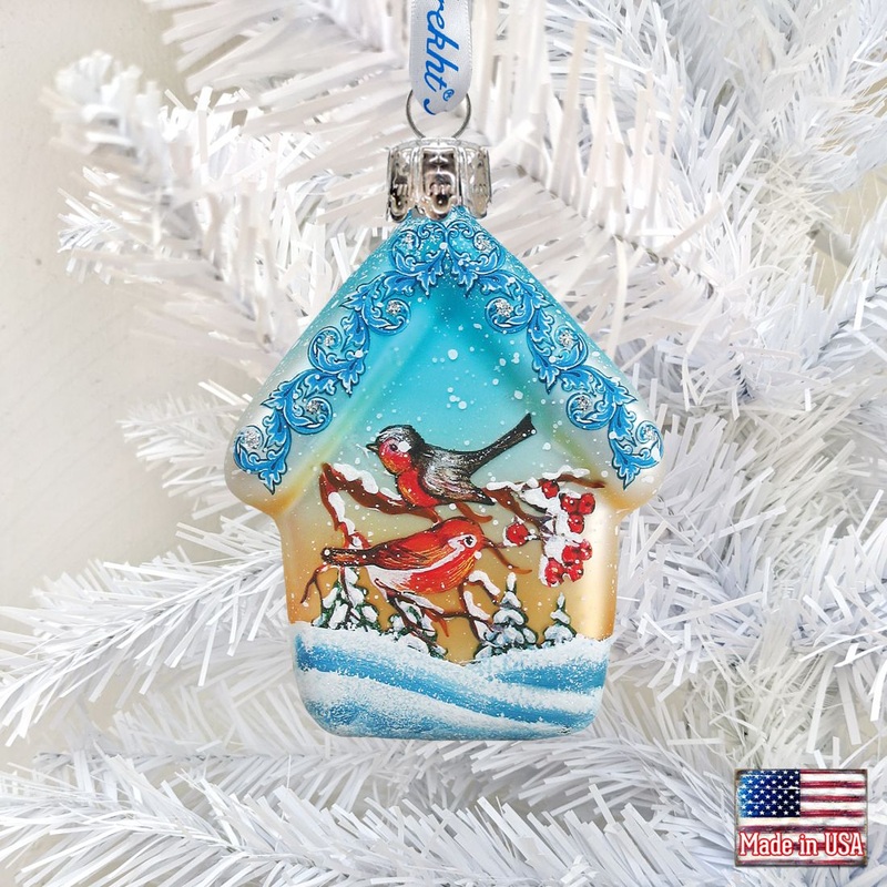 Red Robin House Mercury Glass Ornament by G. DeBrekht – Wildlife Holiday Dcor – 739422