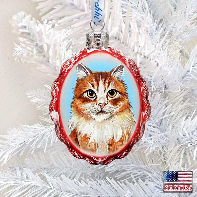 Red Tab with Curios Glance Mercury Glass Ornament by G. DeBrekht – Pets Dog and Cats Decor – 774012