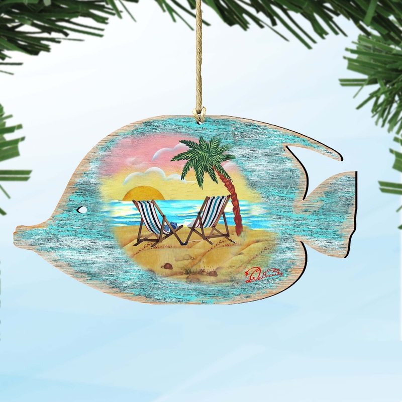 Rustic Tropical Fish Wooden Ornaments by G. DeBrekht – Coastal Holiday Decor – 8198527-2