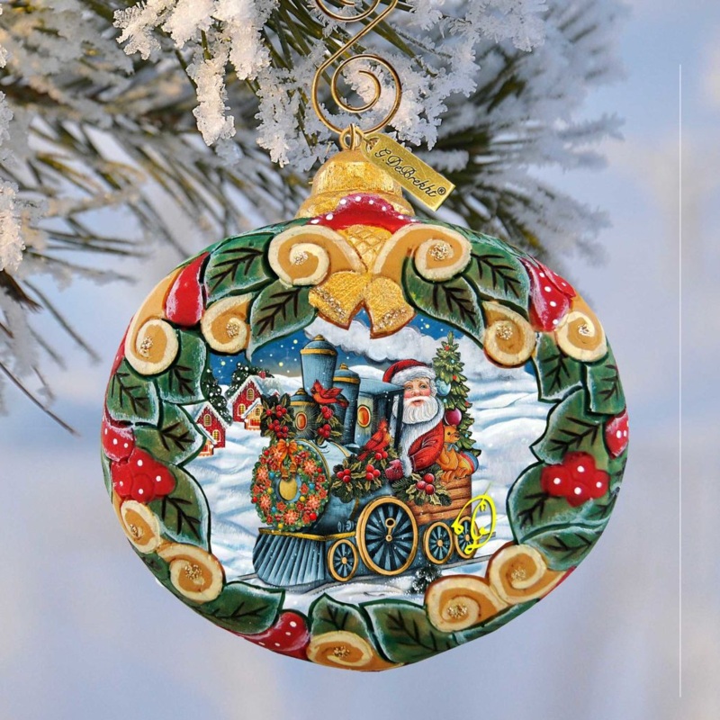 Santa Express Wreath Sculpted Hand-Painted Christmas Ornament by G. DeBrekht – Santa Snowman Christmas Decor – 610315