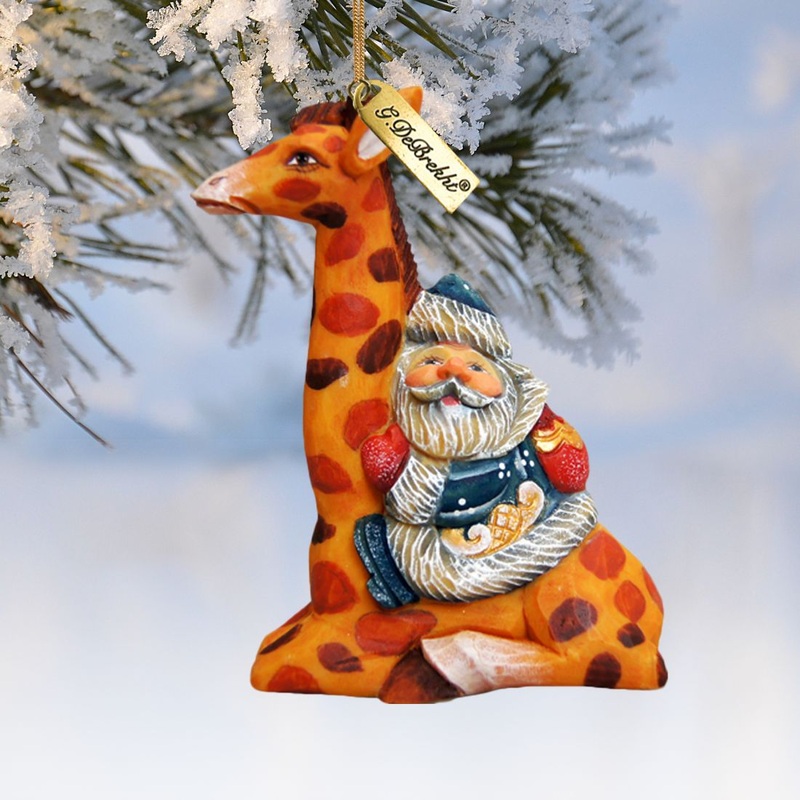 Santa On Giraffe Sculpted Hand-Painted Christmas Ornament by G. DeBrekht – Christmas Santa Snowman Decor – 63122