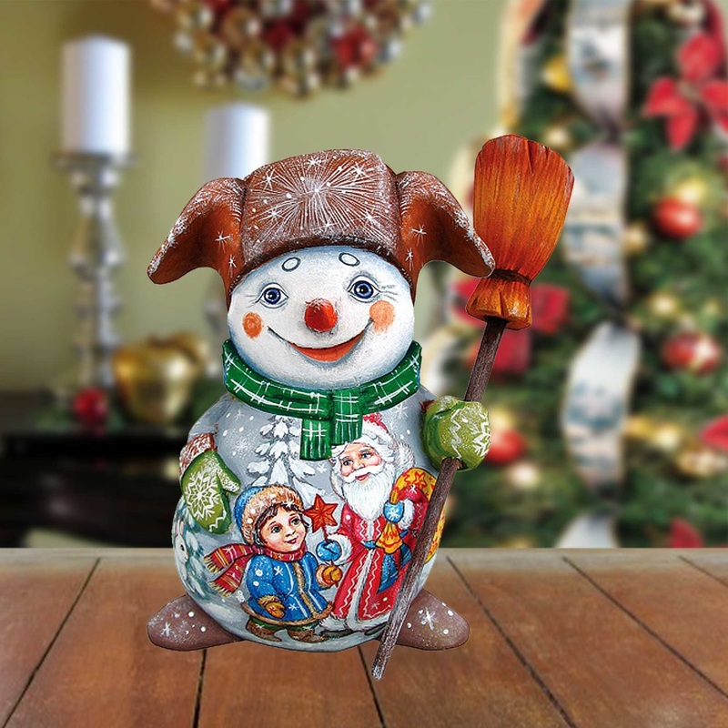 Santa Snowman with Kids Hand-Painted WOODCARVED Masterpiece by G. DeBrekht – Christmas Santa Snowman Decor – 8215893 *** PRE-ORDER – Handmade Just for You! ***