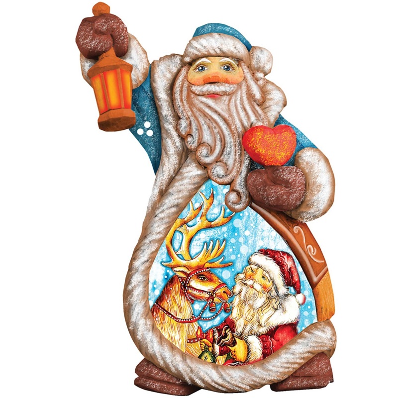Santa with Reindeer Sculpted Hand-Painted Christmas Figurine by G. DeBrekht – Christmas Santa Snowman Decor – 661212
