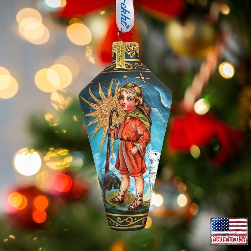 Shepherd Boy Drop Glass Ornament by G. DeBrekht – Nativity Holiday Decor – 73541