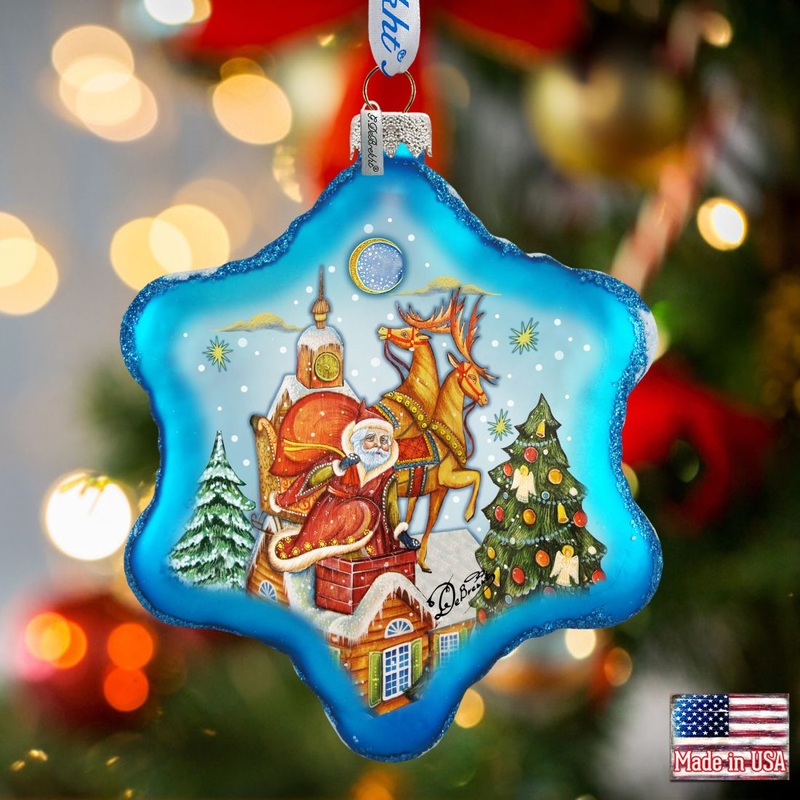 Special Delivery Snowflake Glass Ornament by G. DeBrekht – Christmas Santa Snowman Decor – 754-006