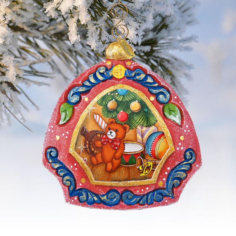 Teddy Bear Medallion Sculpted Hand-Painted Christmas Ornament by G. DeBrekht – Christmas Decor – 6102842