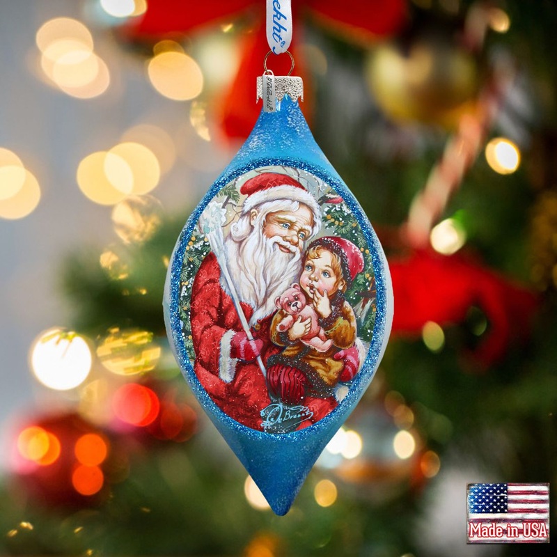 Teddy Bear Santa Drop Glass Ornament by G. DeBrekht – Christmas Decor – 757-006