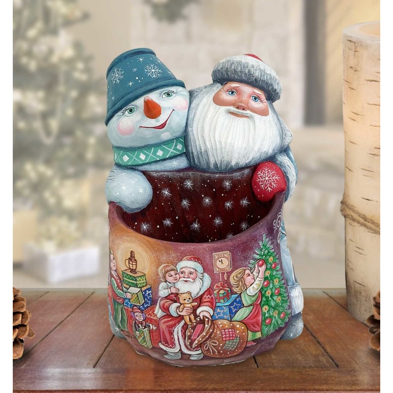 the Gift of Giving a Snowman Story Hand-Painted WOODCARVED Masterpiece by G. DeBrekht – Christmas Santa Snowman Decor – 2000015
