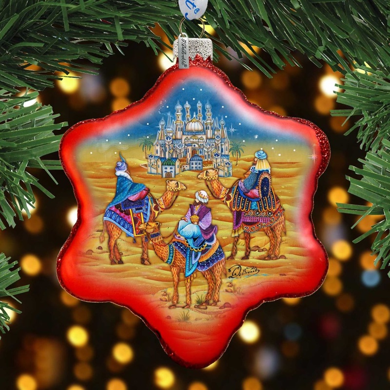 Three Kings Snowflake Glass Ornament by G. DeBrekht – Nativity Holiday Decor – 754-009