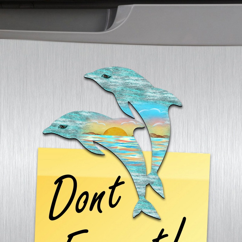 Twin Dolphins Shaped Refrigerator Coastal Magnets Set of 3