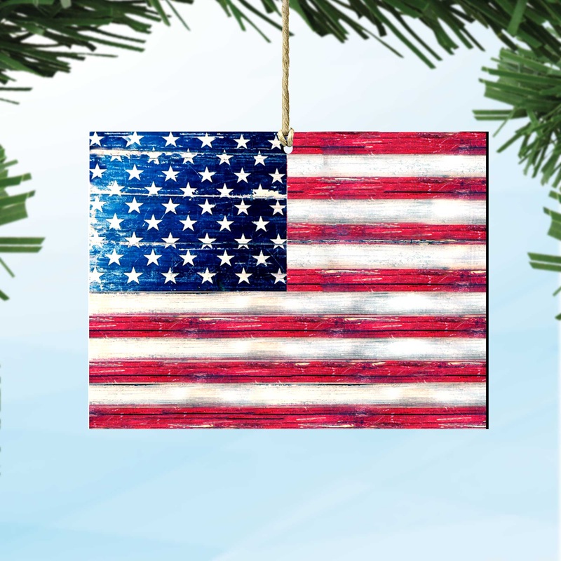 USA Flag Rustic Wooden Ornaments – American Patriotic Decor – 8198911