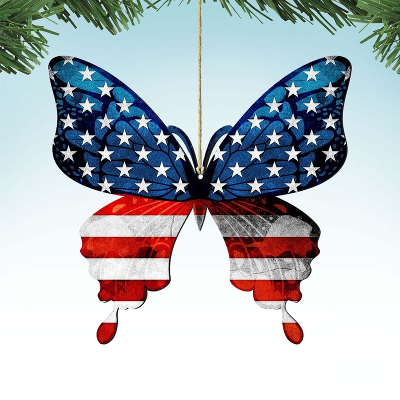 USA Patriotic Butterfly Wooden Ornaments – American Christmas Decor – 8187127