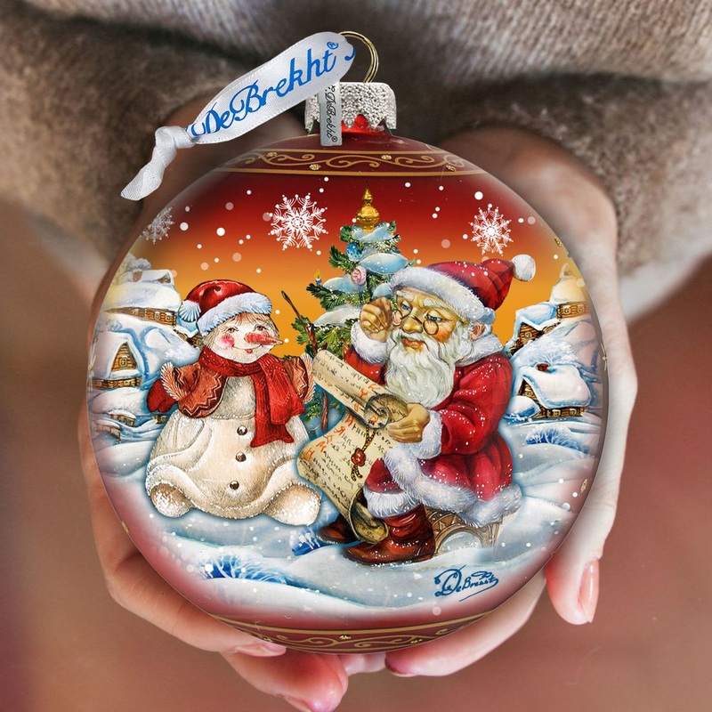 Vintage Santa List Ball Glass Ornament Limited Edition by G. DeBrekht – Christmas Santa Snowman Decor – 73870R