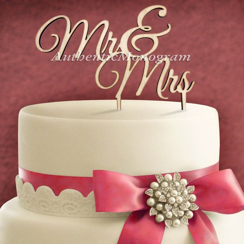 Wedding Cake Topper – 6 Wooden PAINTED Cake Topper Mr. & Mrs. Monogram, Wedding decor, Anniversary, Initial, Celebration, Anniversary(4102p