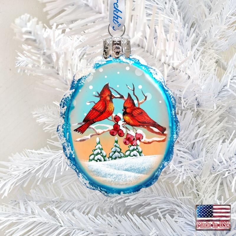 Winter Cardinals Mercury Glass Ornament by G. DeBrekht – Wildlife Holiday Decor – 771014