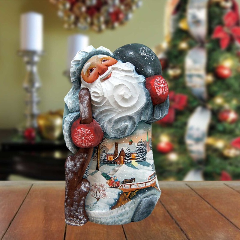 Winter Village Bag Hand-Painted WOODCARVED Masterpiece by G. DeBrekht – Christmas Dcor – 821527