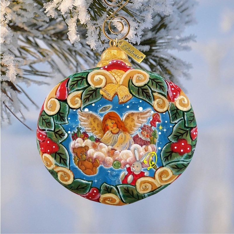 Angel’s Gift Wreath Sculpted Hand-Painted Christmas Ornament by G. DeBrekht – Nativity Holiday Decor – 610314
