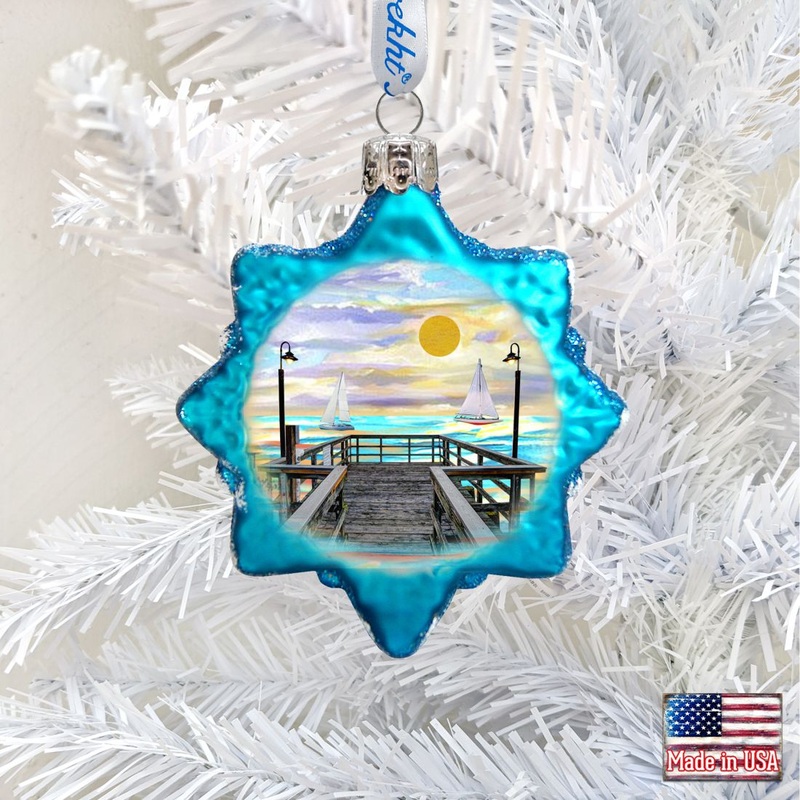 Boats at Pier Mercury Glass Ornament by G. DeBrekht – Coastal Holiday Decor – 775482