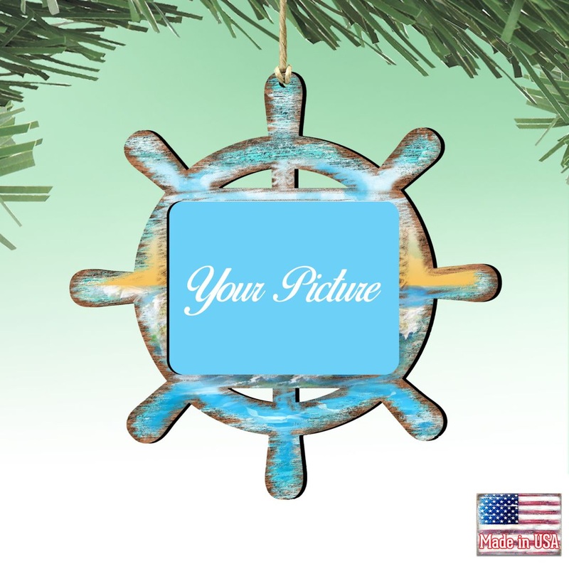 Captains Wheel Coastal Picture Frame Ornaments – Ornament for Photo – Coastal Holiday Decor – 8198536PF