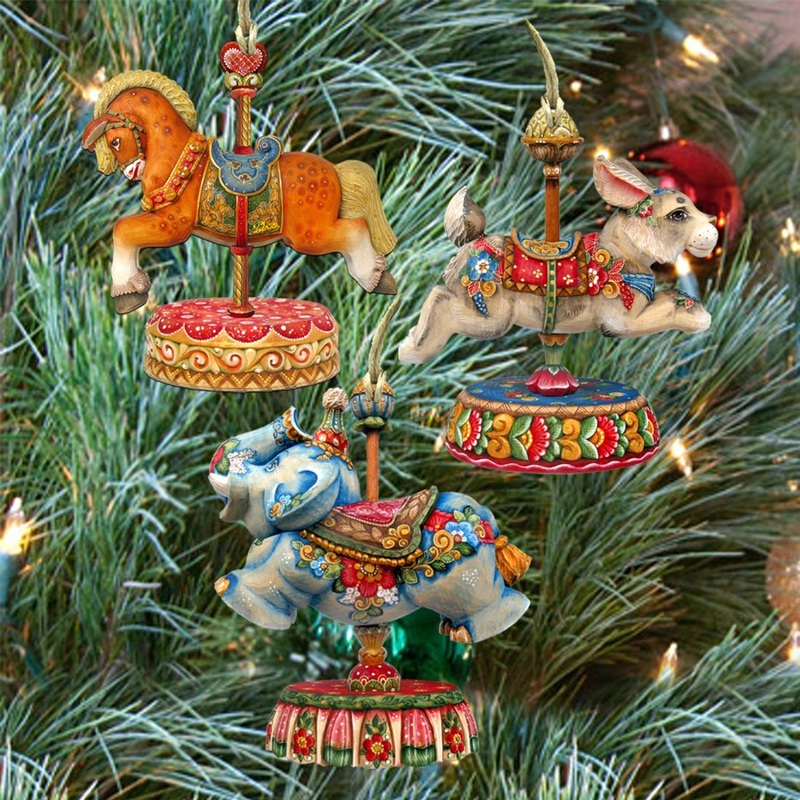Carousels Wooden Ornaments Set of 3 by G. DeBrekht – Christmas Decor – 8100030S3