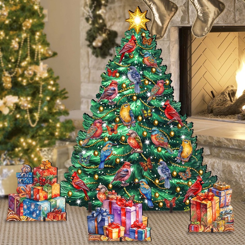 Christmas Birds-Themed Christmas Tree Set Outdoor Indoor Decor Wooden Christmas Decoration by G. Debrekht Christmas Decor – 8191511F-G