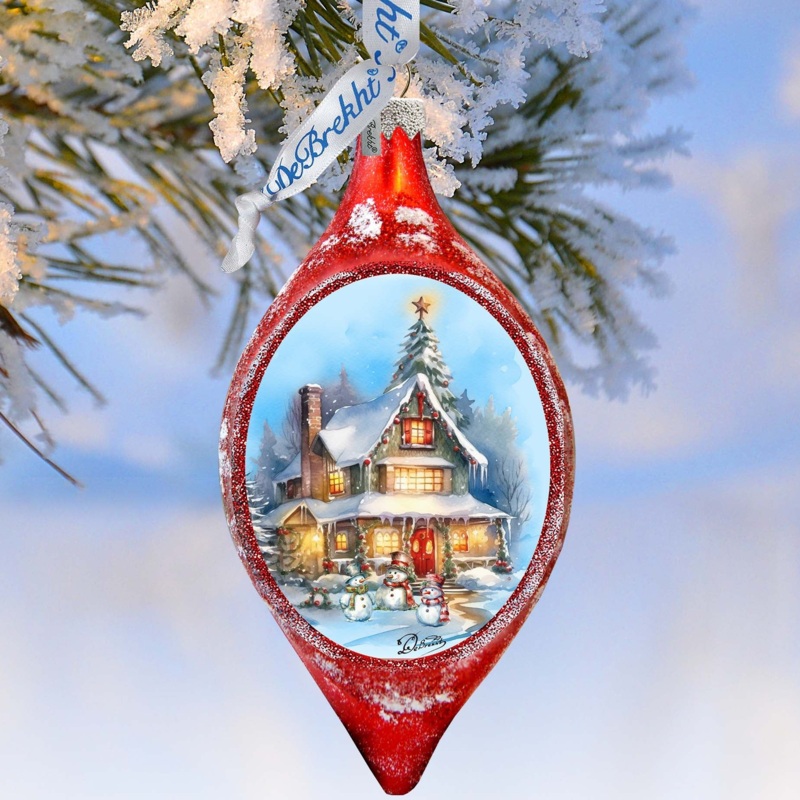 Christmas Cottage Drop Glass Ornament by G. Debrekht Christmas Santa Snowman Decor – 757-042
