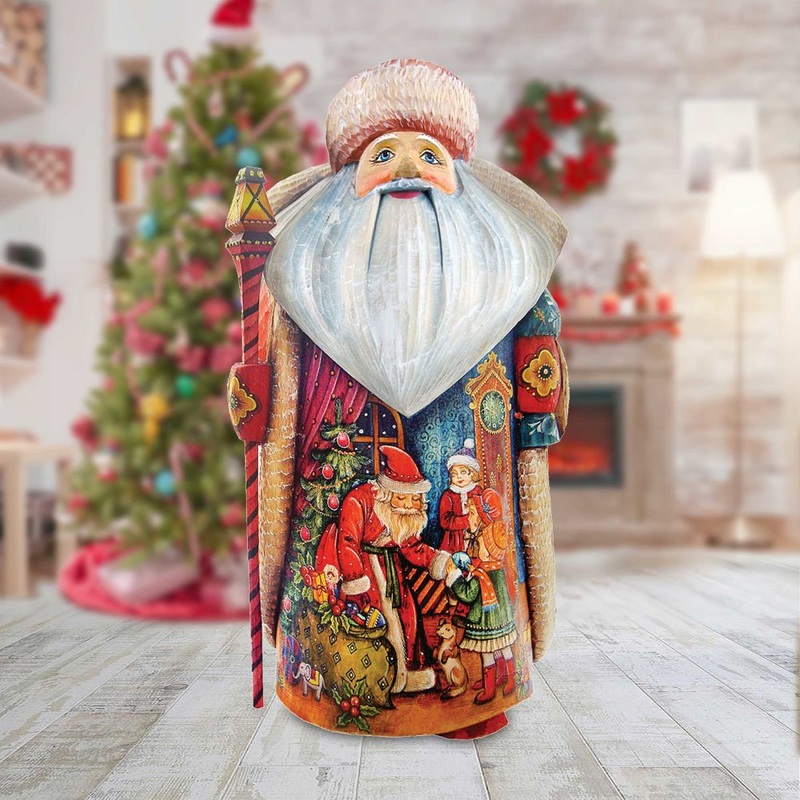 Christmas Gift Giving Father Frost Santa Hand-Painted WOODCARVED Figurine by G. DeBrekht – Christmas Decor – 241154 *** PRE-ORDER – Handmade Just for You! ***