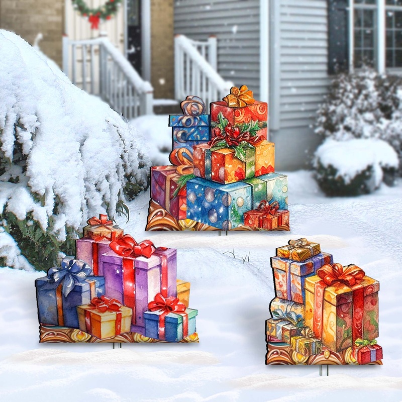 Christmas Gifts Outdoor Garden Decor Set of 3 by G. Debrekht – Christmas Tree Outdoor Decor – 8191500-1M3