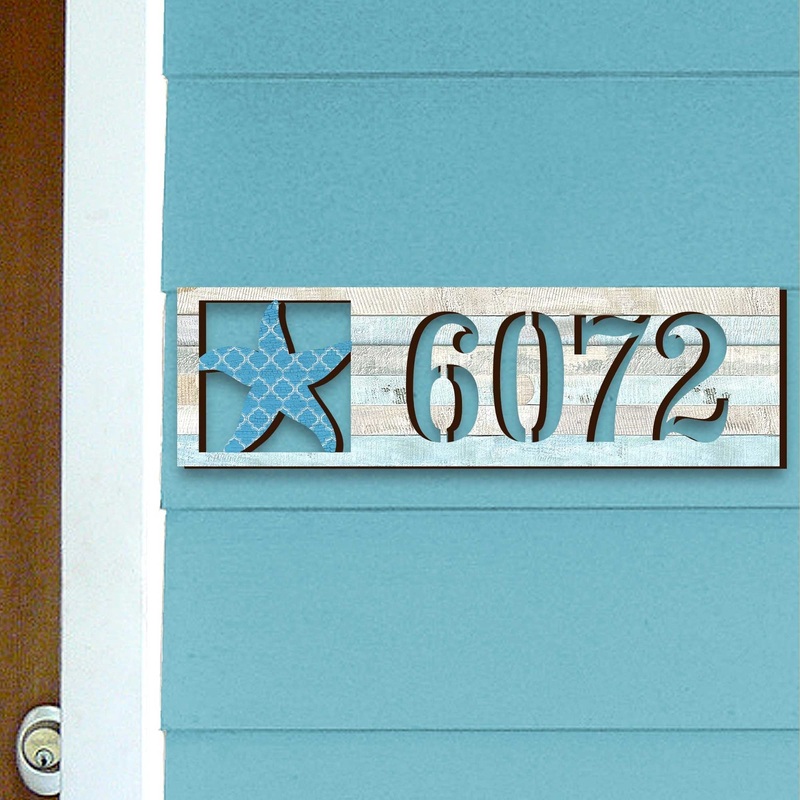 Coastal Door Numbers Sign – Starfish Wooden House Number Plaque – Custom Home Handcrafted Wooden Address Sign MA989806
