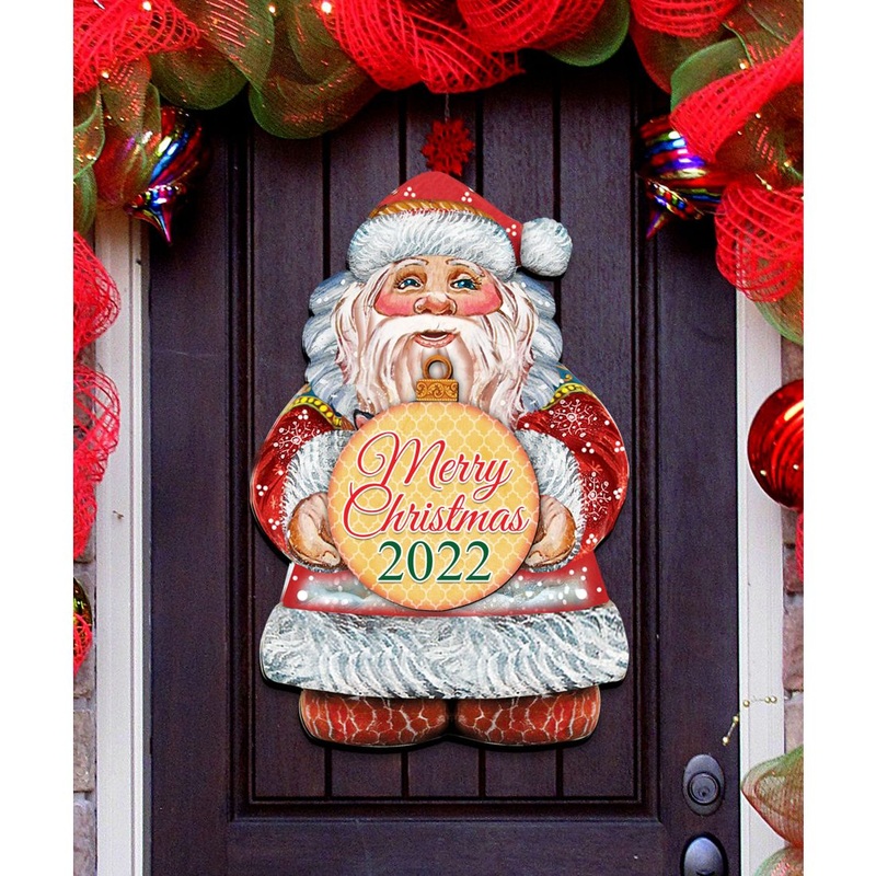 Dated Merry Christmas Santa Hanger (Current Year) by G. DeBrekht – Christmas Santa Snowman Decor – 8117810H-MC-D