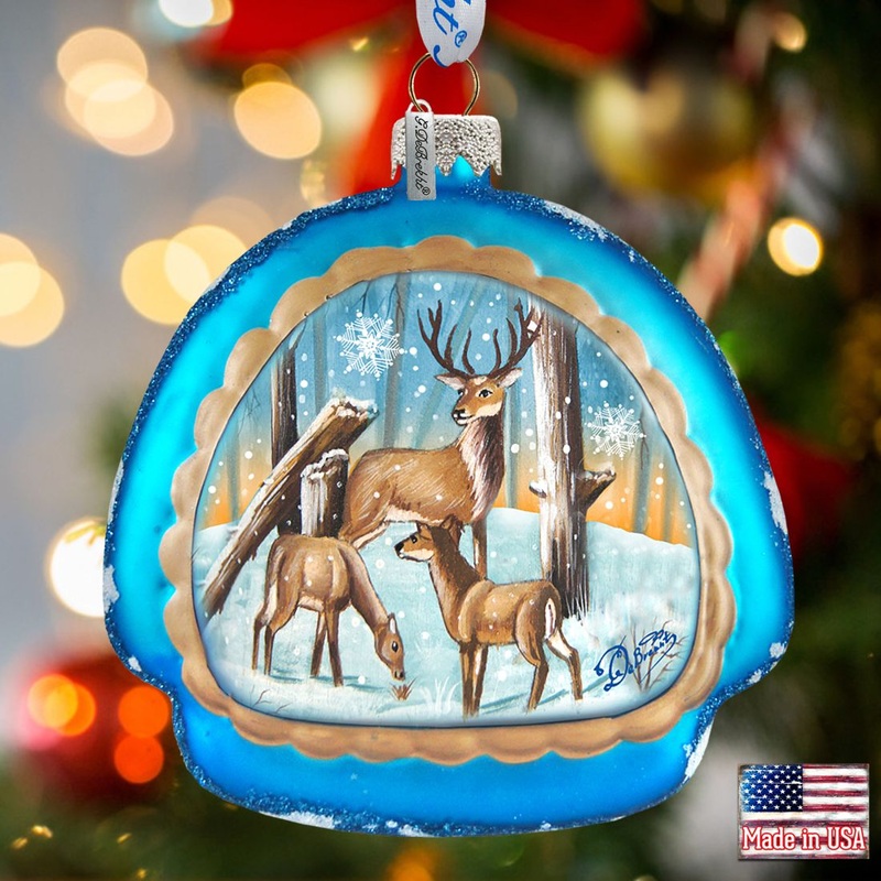 Deer Love Glass Ornament by G. DeBrekht – Wildlife Holiday Decor – 756-011