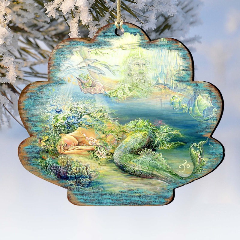 Dreams of Atlantis Wooden Ornaments by Josephine Wall – Coastal Sea-Life Decor – 8472102-JW