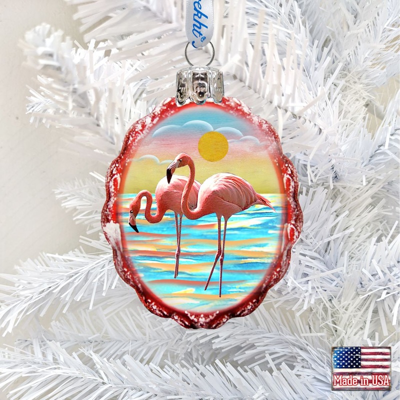 Flamingo at Sunset Mercury Glass Ornament by G. DeBrekht – Coastal Holiday Decor – 777375