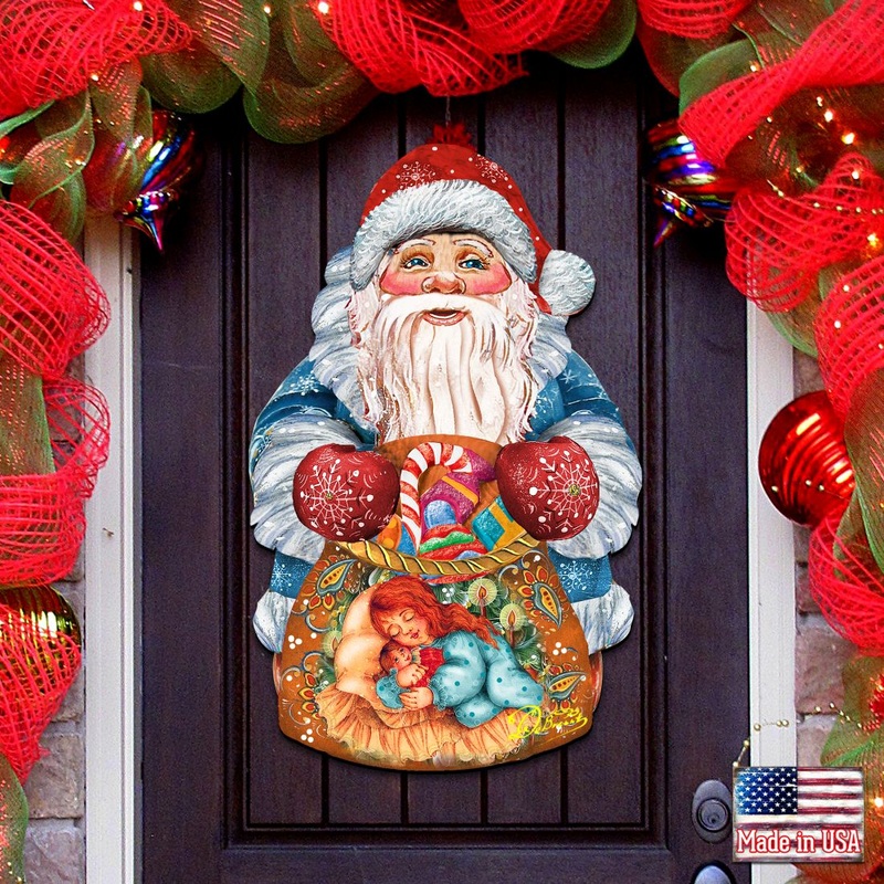 Gift Bag Santa Door Decor Door Decor by G. DeBrekht – Christmas Santa Snowman Decor – 8117901H